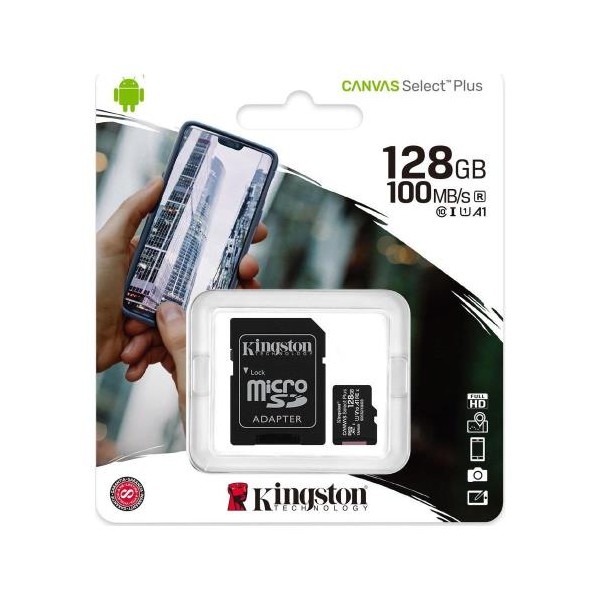 Κάρτα μνήμης Micro SDHC C10 UHS-I U1 Kingston Canvas Select Plus 100MB/s 128Gb + 1 ADP