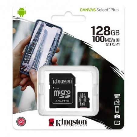 Κάρτα μνήμης Micro SDHC C10 UHS-I U1 Kingston Canvas Select Plus 100MB/s 128Gb + 1 ADP