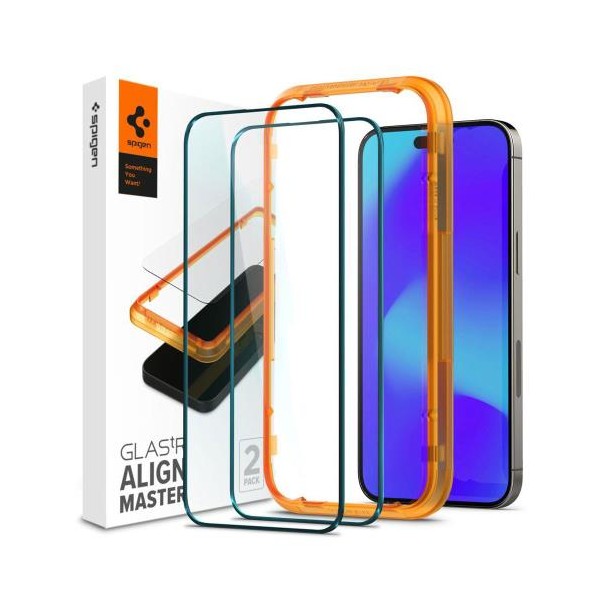 Tempered Glass Full Face Spigen Glas.tR Align Master Apple iPhone 14 Pro Μαύρο (2 τεμ.)