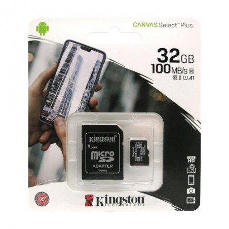 Κάρτα μνήμης Micro SDHC C10 UHS-I U1 Kingston Canvas Select Plus 100MB/s 32Gb + 1 ADP