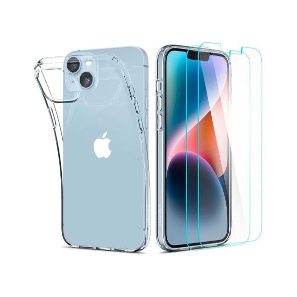 Θήκη TPU Spigen Liquid Crystal (1 τεμ) & Tempered Glass TR Slim (2 τεμ) Apple iPhone 14 Plus Crystal Pack Διάφανο